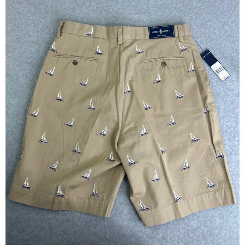 POLO Golf Ralph Lauren Links Shorts Sailboat Embroidered Khaki‎ Mens Size 32 NWT